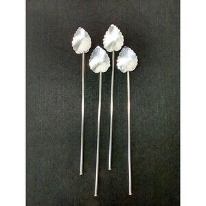 VNTG 4 Sterling Silver Mexico 8.5 Inch Mint Julep Straw/Spoons Leaf Motif